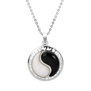 New Gorgeous 925 Silver Jade Onyx Yin Yang Pendant Necklace